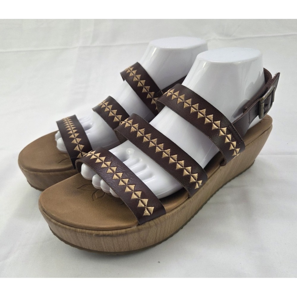 Skechers Platform Sandals Womens 10 Brown Leather Boho Chic 70s Revival Y2K